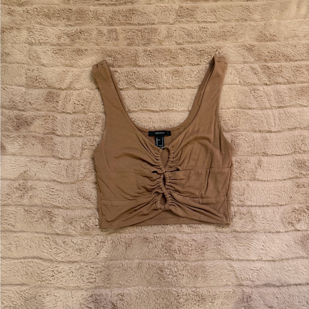 Forever 21 Tan Ruched Crop Top